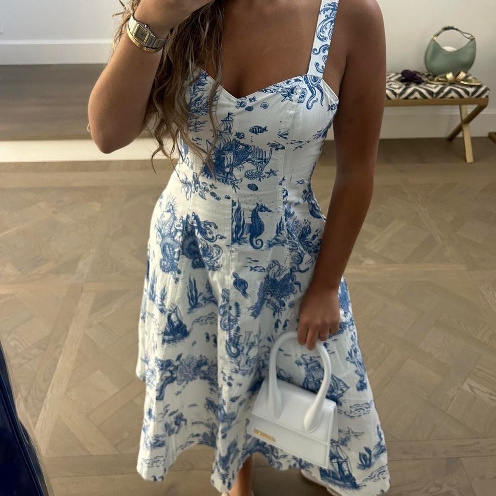 AVEC‎ LES FILLES Toile Nautical Print Cotton Blend Midi Dress Size 8 Mermaid Sea - Picture 5 of 14